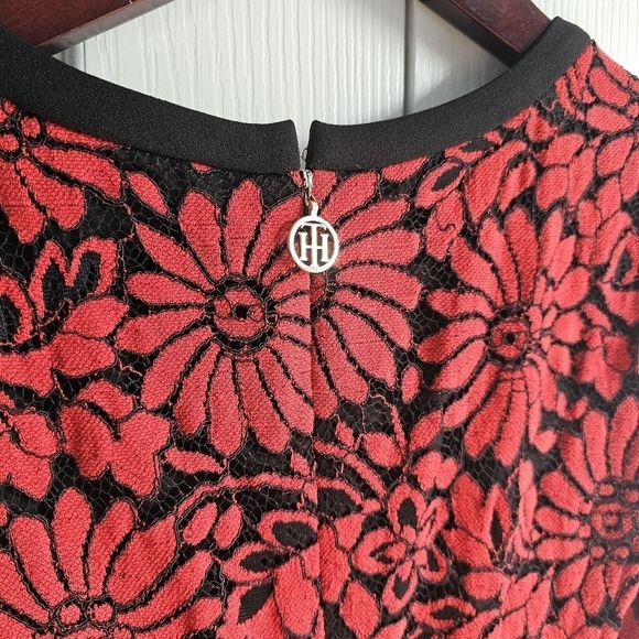 Tommy Hilfigure A-Line Fit & Flare Floral Mini Lace Dress - Red & Black - Size 6 - Picture 5 of 7